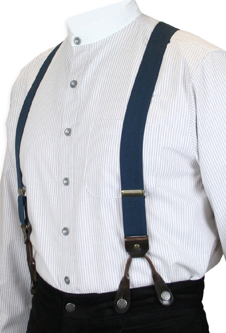  Victorian Old West Edwardian Suspenders Blue Elastic Y-Back Braces |Antique Vintage Fashioned Wedding Theatrical Reenacting Costume | Short Newsboy