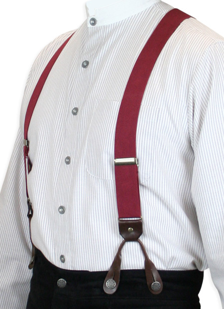  Victorian Old West Edwardian Suspenders Burgundy Red Elastic Y-Back Braces |Antique Vintage Fashioned Wedding Theatrical Reenacting Costume | Short Newsboy